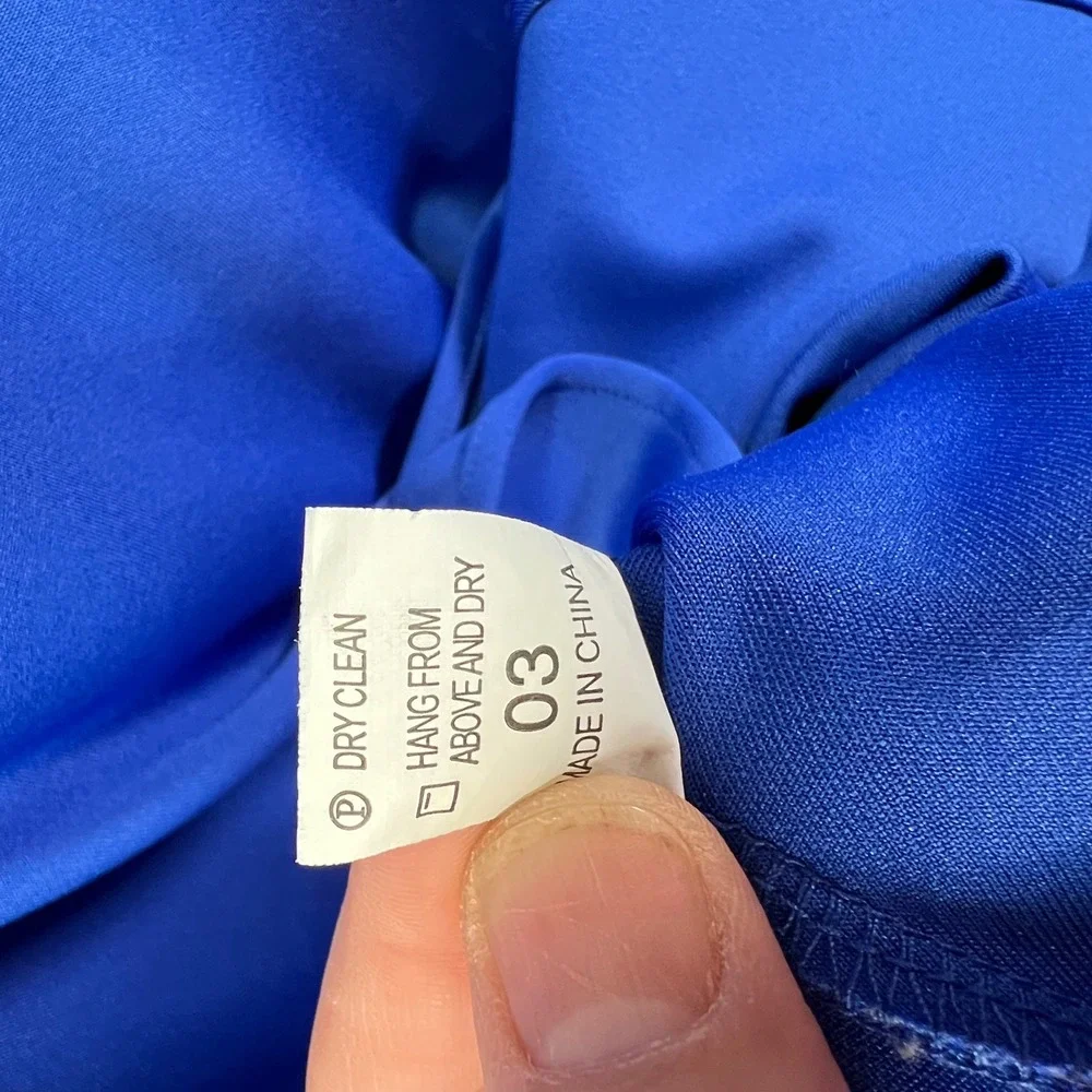 Royal Blue Ruffle Off Shoulder Asymmetrical Midi‎ Dress M Bodycon Mermaid Formal - Picture 8 of 9